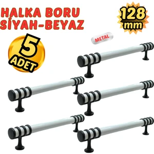 5 Adet Metal Halka Mobilya Çekmece Dolap Kulpu Siyah-Beyaz 128 mm