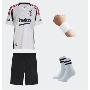 B.e.ş.i.k.t.a.ş Isimsiz Beyaz Kırmızı Şeritli 2024/2025 Sezon Çocuk Forma Takımı 4'lü Set Çorap+Bileklik