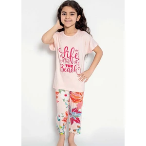 Kız Çocuk Kısa Kol Kapri Pembe Pijama Takım C4T8N0O-046