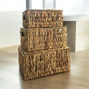 Hasır Su Sümbülü Kapaklı 3lü Dikdörtgen Düzenleyici/sepet/organizer - 09