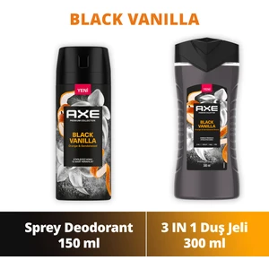 Black Vanilla Duş Jeli 3 In 1 Vücut Saç Yüz 300 ml + Erkek Sprey Deodorant 150 ml