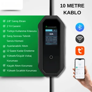 Cks Enerji Elektrikli Araç Taşınabilir Şarj Istasyonu 7 Kw 32A Tip-2 3X32A Türkçe MENÜ(10METRE Kablolu) YERLİ ÜRETİM
