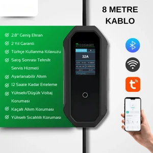 Cks Enerji Elektrikli Araç Taşınabilir Şarj Istasyonu 7 Kw 32A Tip-2 3X32A Türkçe Menü(8 Metre Kablolu) YERLİ ÜRETİM