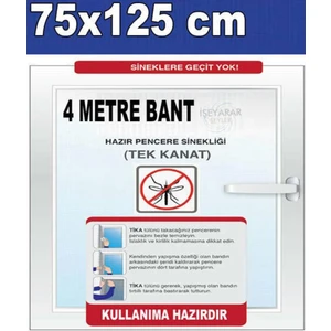 Tek Kanatlı Hazır Pencere Sinekliği 75X125 cm Cırtlı-Yapışkanlı Tak Çıkar Kolay Montajlı Sineklik