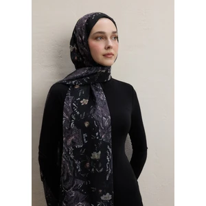 Alıza Desen Ipek Krep Şal Siyah