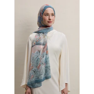 Flower Dreams Desen Ipek Krep Şal Okyanus