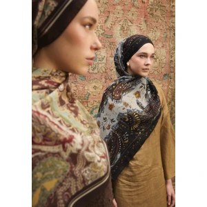 Alıza Desen Ipek Krep Şal Acı Kahve