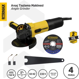 Rtrmax RTM1080 Avuç Taşlama Makinası 115 mm 750 W Devir Ayarlı