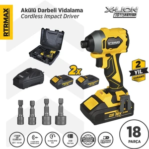 Rtrmax RTX3050 Şarjlı Torklu Vidalama Kömürsüz 230Nm 2x4 Ah Plus Çift Akü Hızlı Şarj X-Lion - Akü Dahil