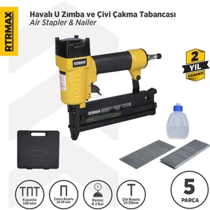 Rtrmax RTM0124 Havalı U Zımba ve Çivi Çakma Tabancası 10-50 / 16-40 Çantalı