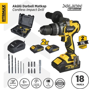 Rtrmax RTX3010 Şarjlı Darbeli Matkap Kömürsüz 70 Nm 2x4 Ah Plus Çift Akü X-Lion - Akü Dahil