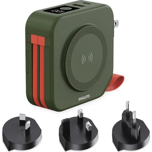 DLP4347CG/00 Çok Fonksiyonlu Standlı 10.000 Mah Dahili Usb-C ve Lightning Kablolu Magsafe Hızlı Şarj Powerbank 1xusb-A, 1xusb-C, Seyehat Duvar Şarj Cihazı, Yeşil