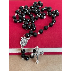 Yada Unique 8 mm Gürcistan Oltu Taşı Katolik Hrıstiyan Rosary / Haç Kolye