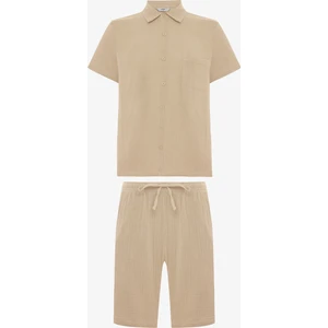 Beige Gömlekli Pijama Takımı