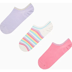 3 Çift Pamuklu Renkli Çizgili Burun Dikişsiz Burun Dikişsiz Sneaker Çorap