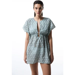 Yeşil Spring V Yaka Mini Kaftan