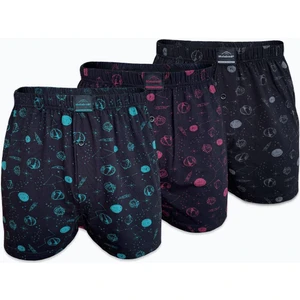 Erkek 3 Lü Siyah Premium Collection Desenli Geniş Kalıp Büyük Beden Modal Boxer 3M254