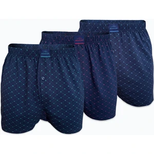 Erkek 3 Lü Lacivert Premium Collection Desenli Geniş Kalıp Büyük Beden Modal Boxer 3M254