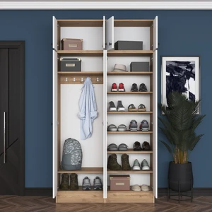 EA146 Modern Portmanto 8 Kapaklı Raflı Askılı Ayakkabılık Vestiyer Sepet Ceviz - Beyaz