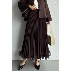 Kloş Volanlı Şifon Etek 1402 - Kahve