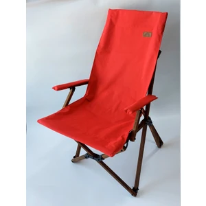 Joyfull Turtle Ahşap -  Kollu Katlanır Kamp - Bahçe - Balkon Sandalyesi - Koyu Ceviz Iskelet - Kırmızı Kılıf - Kırmızı Çanta