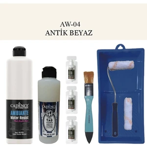 Boya Fayans Tezgah B-Ambiente Islak Zemin Aw-04 Antikbeyaz 500ML Katalizör 30GR Taş Vernik 250 Saten Rulo Set