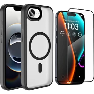 Apple iPhone 16E Kılıf Mat Arka Yüzey Wireless Şarj Özellikli Zore Flet Magsafe Kapak + Cam Ekran Koruyucu