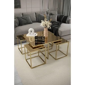 Home Plus Mobilya 4+1 Gold Kaplama Bronz Ayna Orta Sehpa