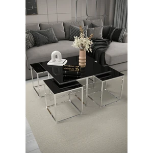 Home Plus Mobilya 4+1 Gümüş Ayak Siyah Ayna Orta Sehpa