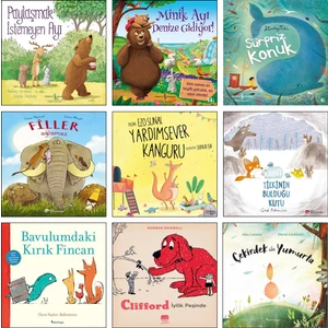 Paylaşmak Istemeyen Ayı + Sürpriz Konuk + Minik Ayı Denize Gidiyor + Filler Ağlamaz + Yardımsever Kanguru + Tilkinin Bulduğu Kutu + Bavulumdaki Kırık Fincan + Clifford + Çekirdek ile Yumurta / 9'lu
