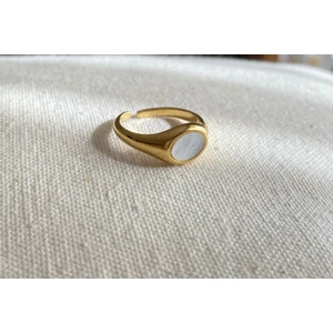 Stainless Steel Çelik Ayarlama Yuvarlak Sedef Gold Yüzük