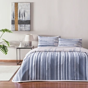 Baskılı Grid Çift Kişilik Pike Takımı Mavi