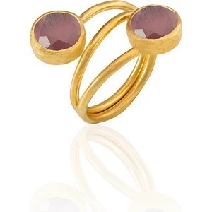 Kadir Jewellery 22 Ayar Altın Kaplama Zirkon Taşlı Ayarlanabilir Renkli Taşlı Yüzük