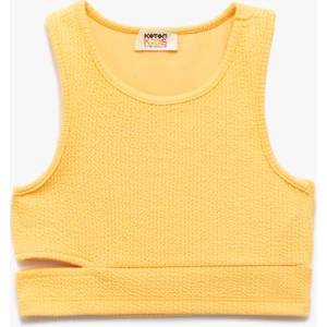 Pencere Detaylı Slim Fit Bürümcük Kolsuz Bisiklet Yaka Crop Atlet