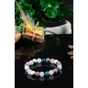 Sertifikalı Doğal Taş Kadın Tasarım Bileklik,Pembe Kuvars,Apatit, Aytaşı Akuamarin Sevgiliye Hediye