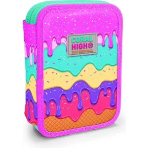 Coral High Kids Pembe Dondurma Desenli Çift Katlı Kalem Kutusu Dayanıklı PVC Malzeme