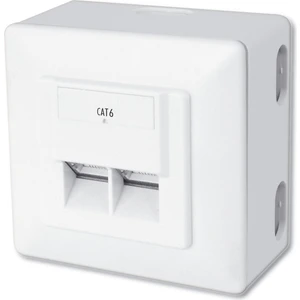 Sıva Üstü İkili CAT.6 RJ-45 Priz, Shielded (Zırhlı), 2 x RJ45, 8P8C, LSA, Beyaz renk RAL 9010