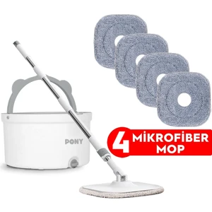 Beyaz 4 Adet Mikrofiber Mop Temiz & Kirli Suyu  Ayırma Özelliği Otomatik Temizlik Seti Paspas
