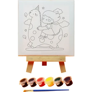 Eğitici Tuval Boyama Kiti - Ahşap Şövalye Boyama Kiti - Tasarım Kiti - Dinazor