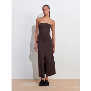 90758 Straplez Elbise-Koyu Kahve