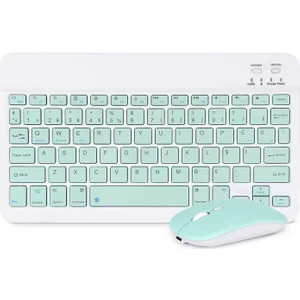 Su Yeşili Bluetooth Klavye ve Mouse Seti - Tablet ve Telefonlar İçin Kablosuz Plastik Malzeme