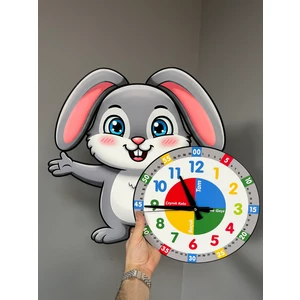 Sevimli Bunny Tavşan Montessori Çocuk Odası Eğitici Ahşap Duvar Saati - Sessiz Mekanizma, Şık