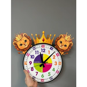 Sevimli Aslan Temalı Montessori Çocuk Odası Eğitici Duvar Saati