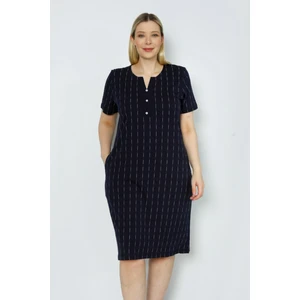 Intensive Collection Kadın Kısa Kollu Çizgi Desenli Düğmeli Büyük Beden Pamuklu Elbise