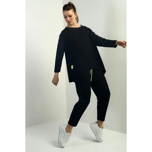 Kadın Ön Kısa Arka Uzun Yanları Yırtmaçlı Sweat Beli Lastikli Cepli Pantolon Iki Iplik 2'li Takım