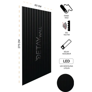 Mdf Ahşap Akustik Duvar Paneli - 60 x 275 cm - Siyah (4 mm keçe)