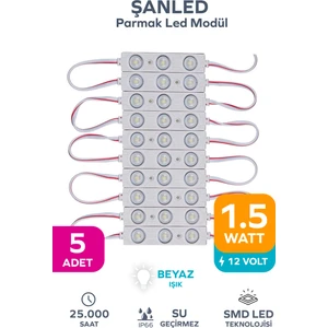3 Ledli Parmak Led Modül 1.5W 2835 Smd Mercekli Beyaz Işık 12V-5 Adet
