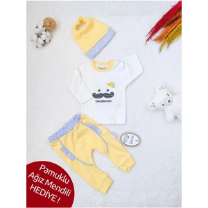 Erkek Bebek Çocuk Takımı 3'lü - %100 Pamuklu & Şapkalı Bebek Takımı