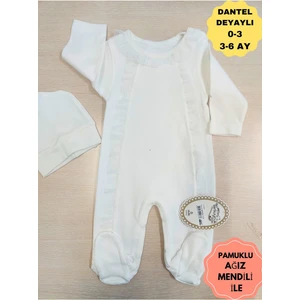 Tüllü Şapkalı Kız Bebek Tulum Ekru