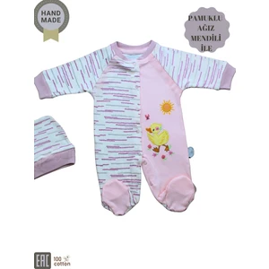 Süslü Ördek Şapkalı Kız Bebek Tulum Pembe